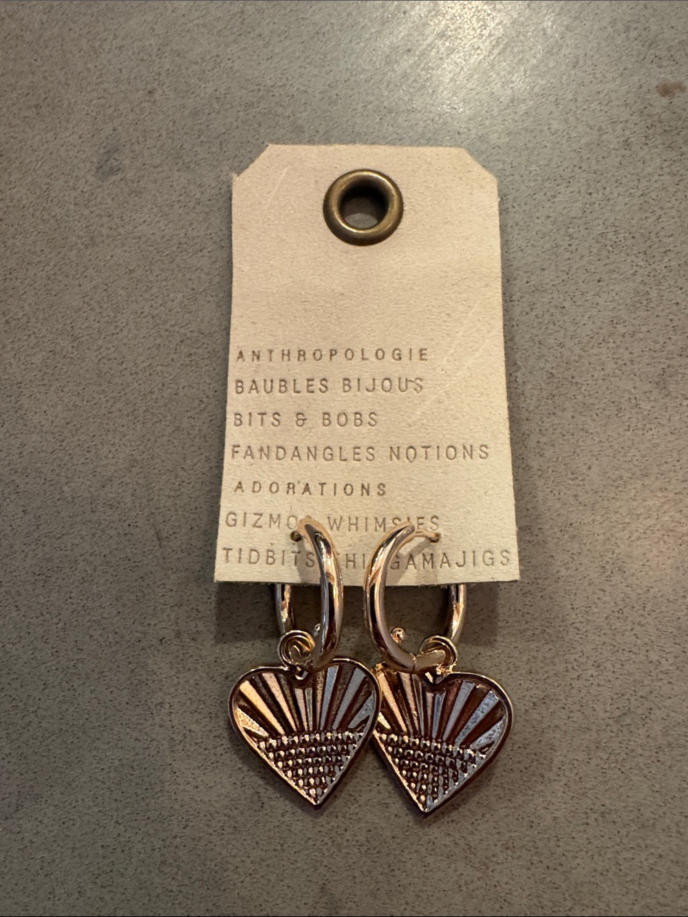 Anthropologie Rose Gold Textured Heart Hoop Earrings